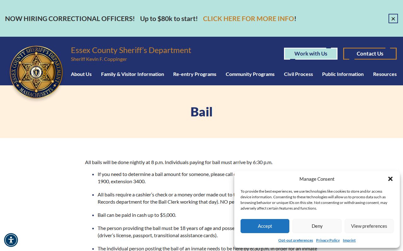 Essex County nightly bail release instructions
