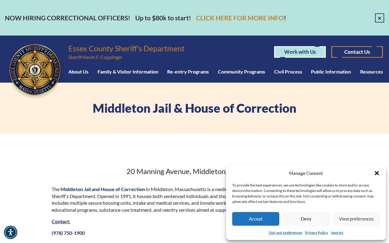 Middleton Jail and House of Correction release records facility source