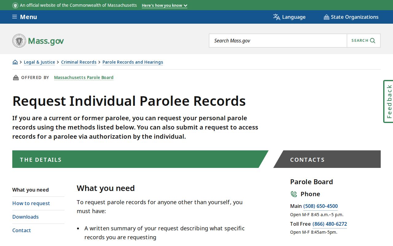 Essex County parole record authorization request instructions