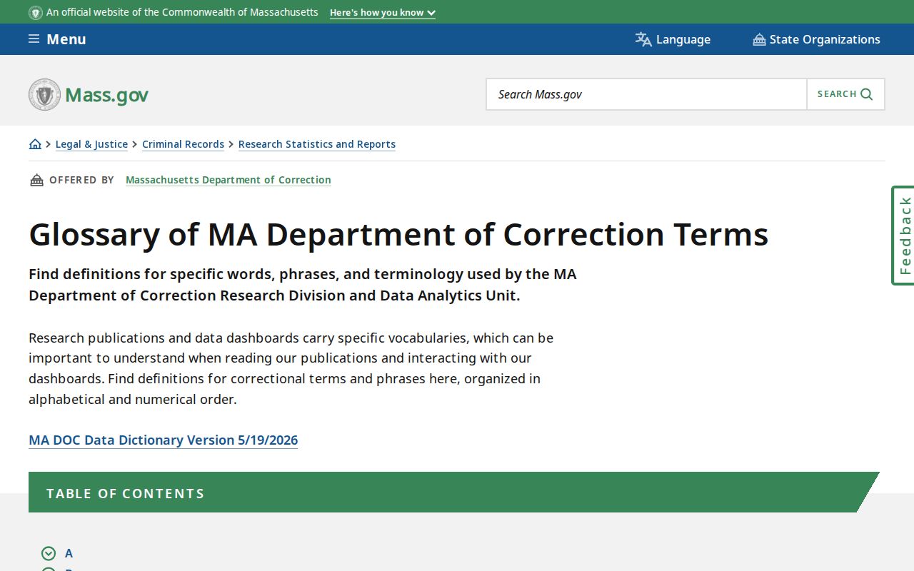 Essex County inmate release date terms in the MA DOC glossary